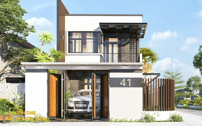 Mẫu Nhà Phố hiện đại Với Vật Liệu Gỗ Và Đá