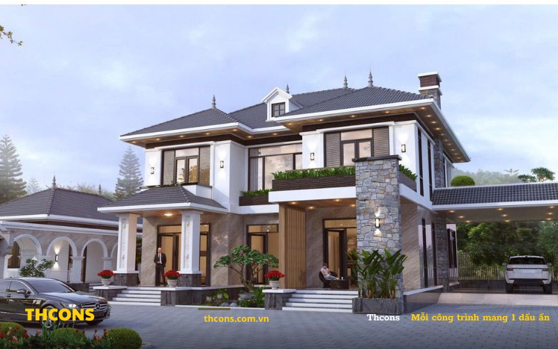 Được sử dụng các gam màu trắng, xám và nâu nhạt tạo nên vẻ đẹp trang nhã và thanh lịch cho ngôi nhà mái nhật 2 tầng này