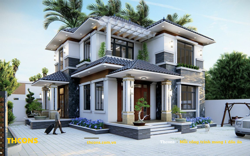 Với mặt tiền rộng, mẫu nhà này gây ấn tượng bởi sự bề thế và đẳng cấp